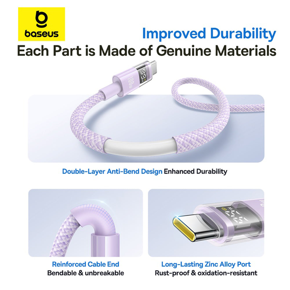 Kabl za Prenos Podataka i Punjenje USB-A - USB-C Baseus Display 2, 100W, 1m, Ljubičasti P10382701511-00