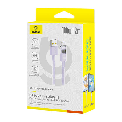 Kabl za Prenos Podataka i Punjenje USB-A - USB-C Baseus Display 2, 100W, 2m, Ljubičasti P10382701511-01
