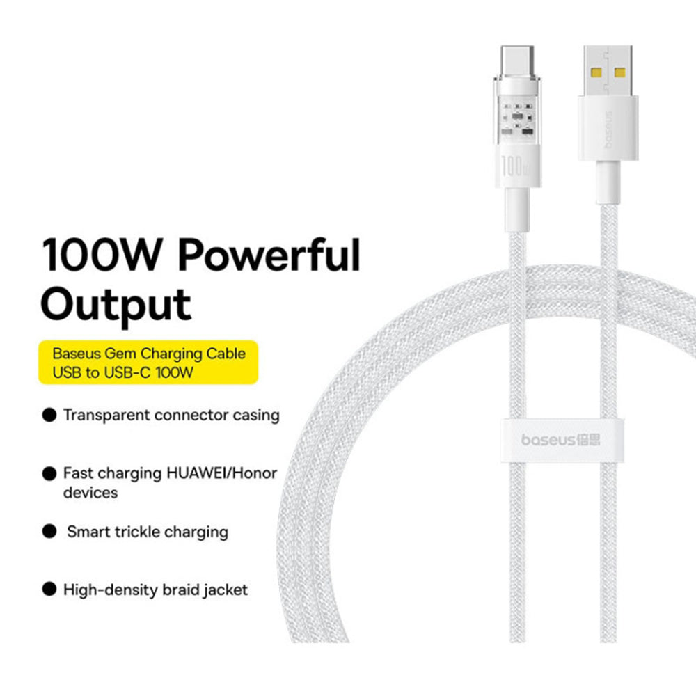 Kabl za prenos podataka i punjenje USB-A - USB-C Baseus Gem, 100W, 1m, Beli P10373002211-00