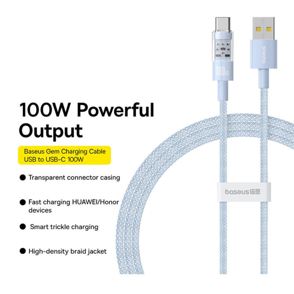 Kabl za Prenos Podataka i Punjenje USB-A - USB-C Baseus Gem, 100W, 1m, Plavi P10373002311-00
