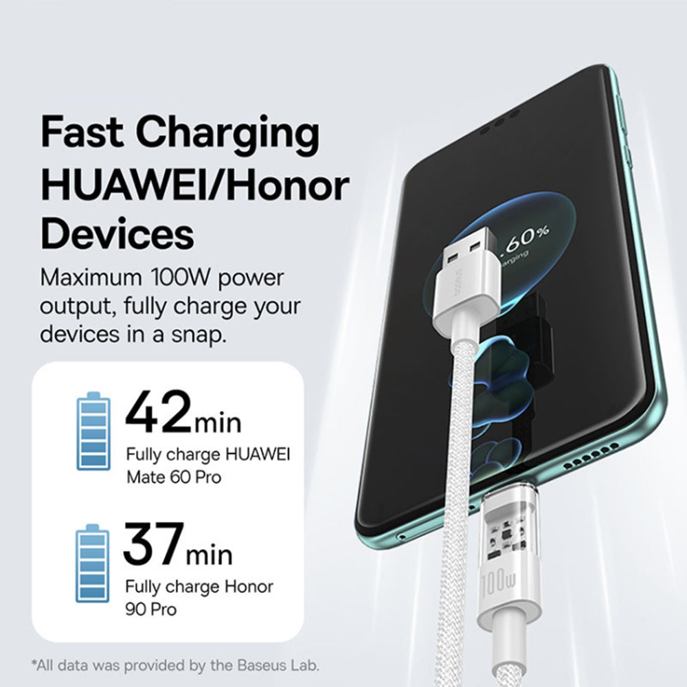 Kabl za Prenos Podataka i Punjenje USB-A - USB-C Baseus Gem, 100W, 2m, Beli P10373002211-01