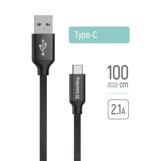 Kabl za podatke i punjenje USB-A - USB-C ColorWay CW-CBUC003, 18W, 1m, Crni