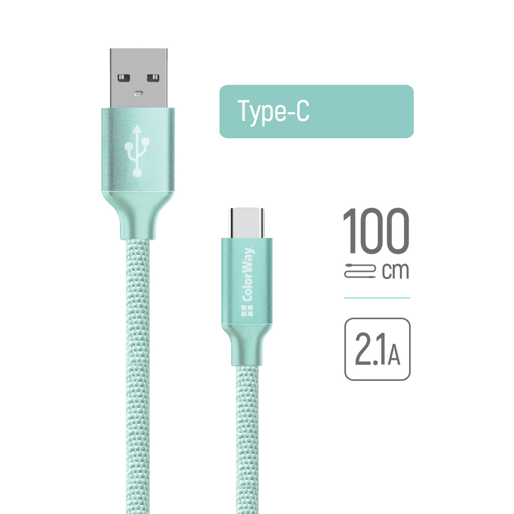 Kabl za podatke i punjenje USB-A - USB-C ColorWay CW-CBUC003, 18W, 1m, Zelen.