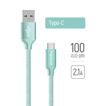 Kabl za podatke i punjenje USB-A - USB-C ColorWay CW-CBUC003, 18W, 1m, Zelen.