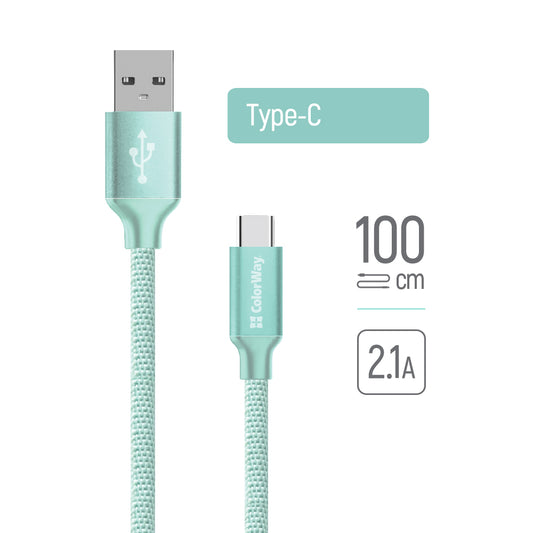 Kabl za podatke i punjenje USB-A - USB-C ColorWay CW-CBUC003, 18W, 1m, Zelen.