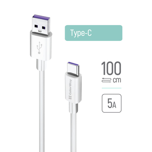 Kabl za podatke i punjenje USB-A - USB-C ColorWay CW-CBUC019, 18W, 1m, Beli