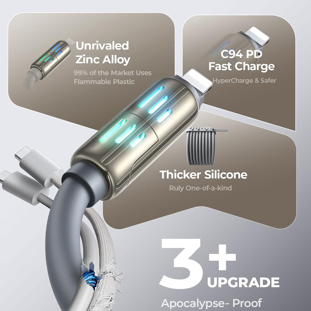 Kabl za prenos podataka i punjenje USB-A / USB-C - Lightning / USB-C Lisen 4in1, 240W, 2m, Sivi YL0124110002