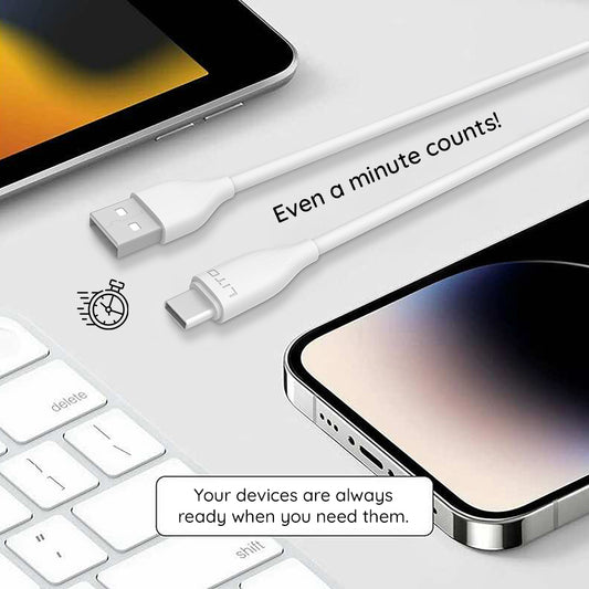 Kabl za Prenos Podataka i Punjenje USB-A - USB-C Lito LD03T, 18W, 1m, Beli