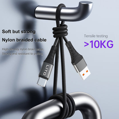 Kabl za prenos podataka i punjenje USB-A - USB-C Lito LD08T, 18W, 1m, Crni