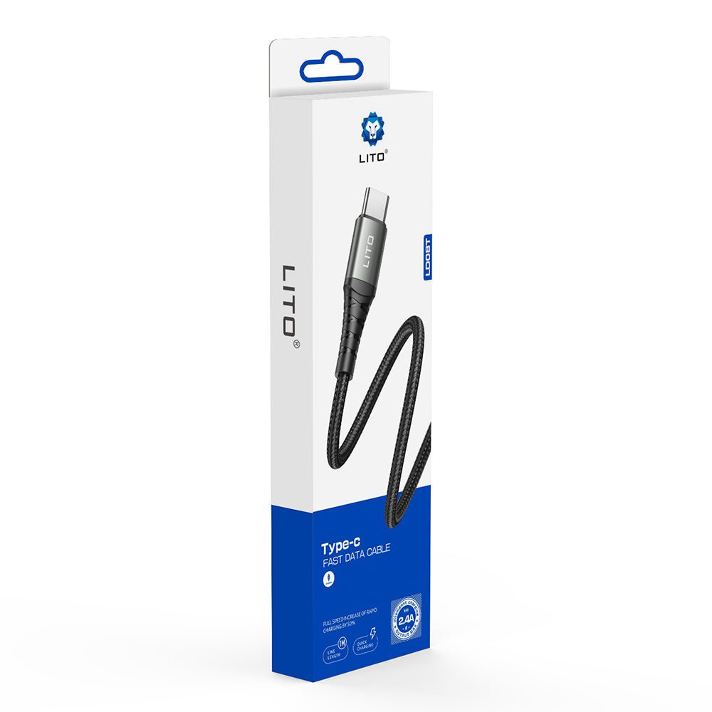 Kabl za prenos podataka i punjenje USB-A - USB-C Lito LD08T, 18W, 1m, Crni