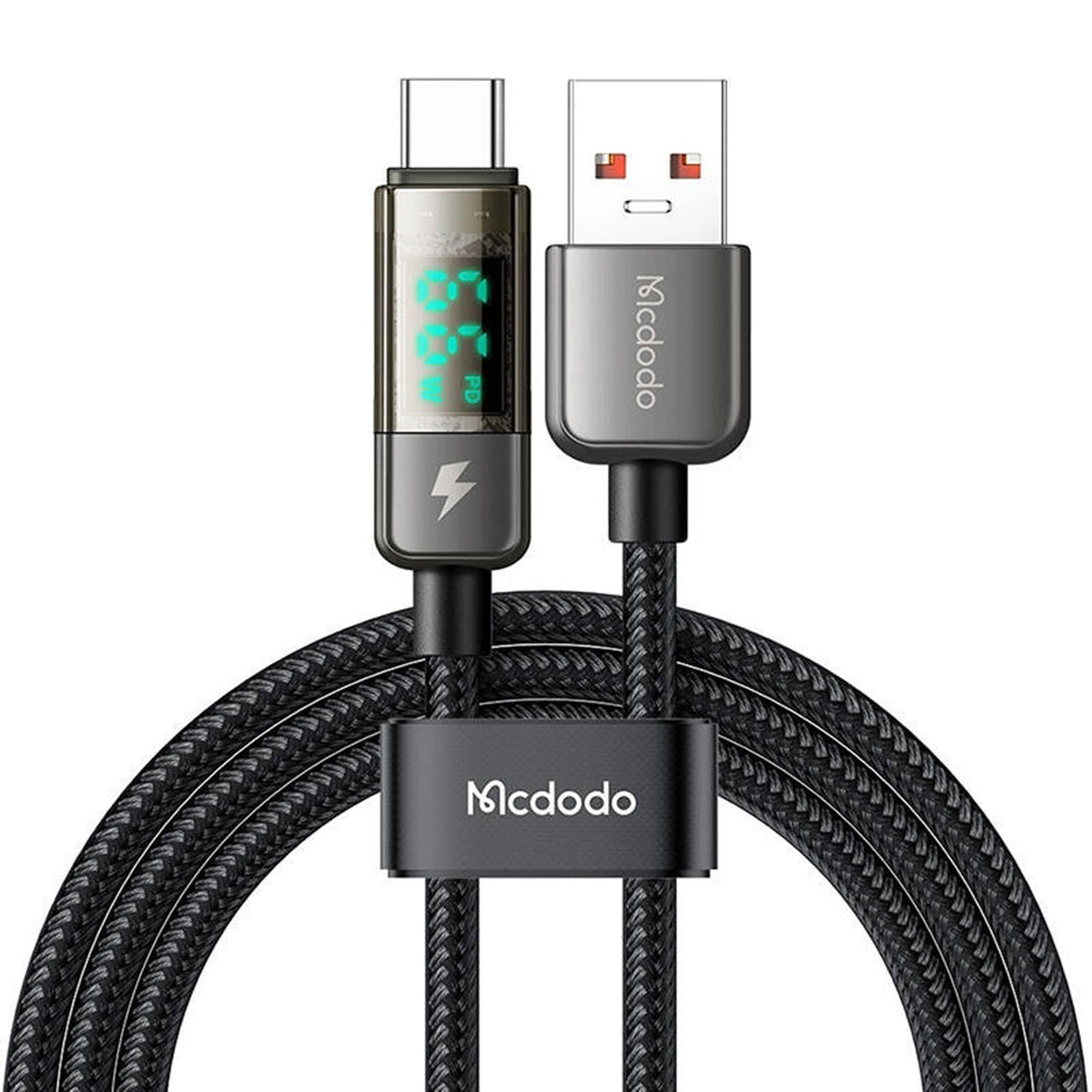 Kabl za prenos podataka i punjenje USB-A - USB-C McDodo CA-3630 Display Auto Power Off, 66W, 1.2m, Crni