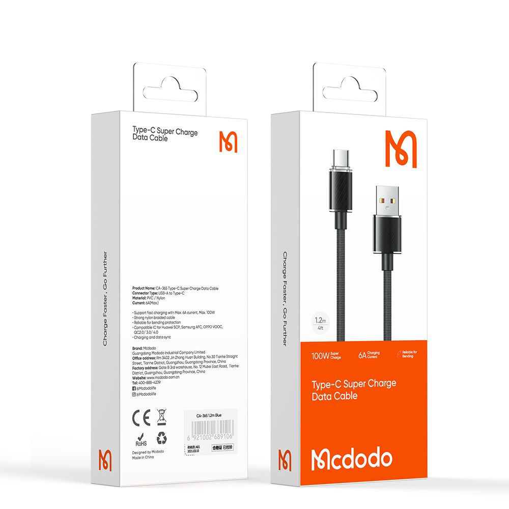 Kabl za podatke i punjenje USB-A - USB-C McDodo CA-3650, 100W, 1.2m, Crni