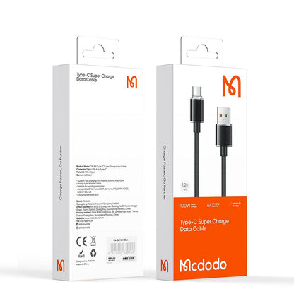 Kabl za podatke i punjenje USB-A - USB-C McDodo CA-3650, 100W, 1.2m, Crni
