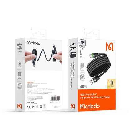 Kabl za podatke i punjenje USB-A - USB-C McDodo CA-5650 Self Winding, 66W, 1.2m, Crni