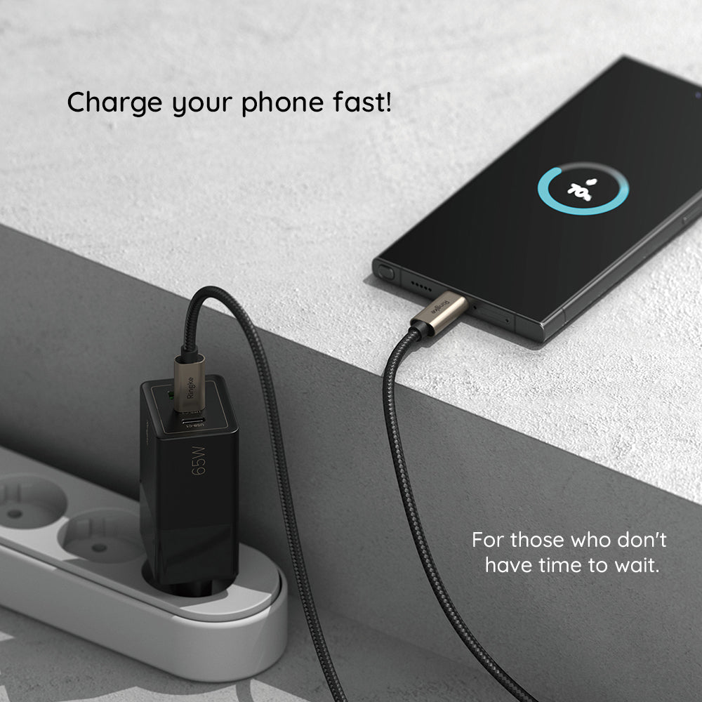 Kabl za prenos podataka i punjenje USB-A - USB-C Ringke, 60W, 2m, Crni