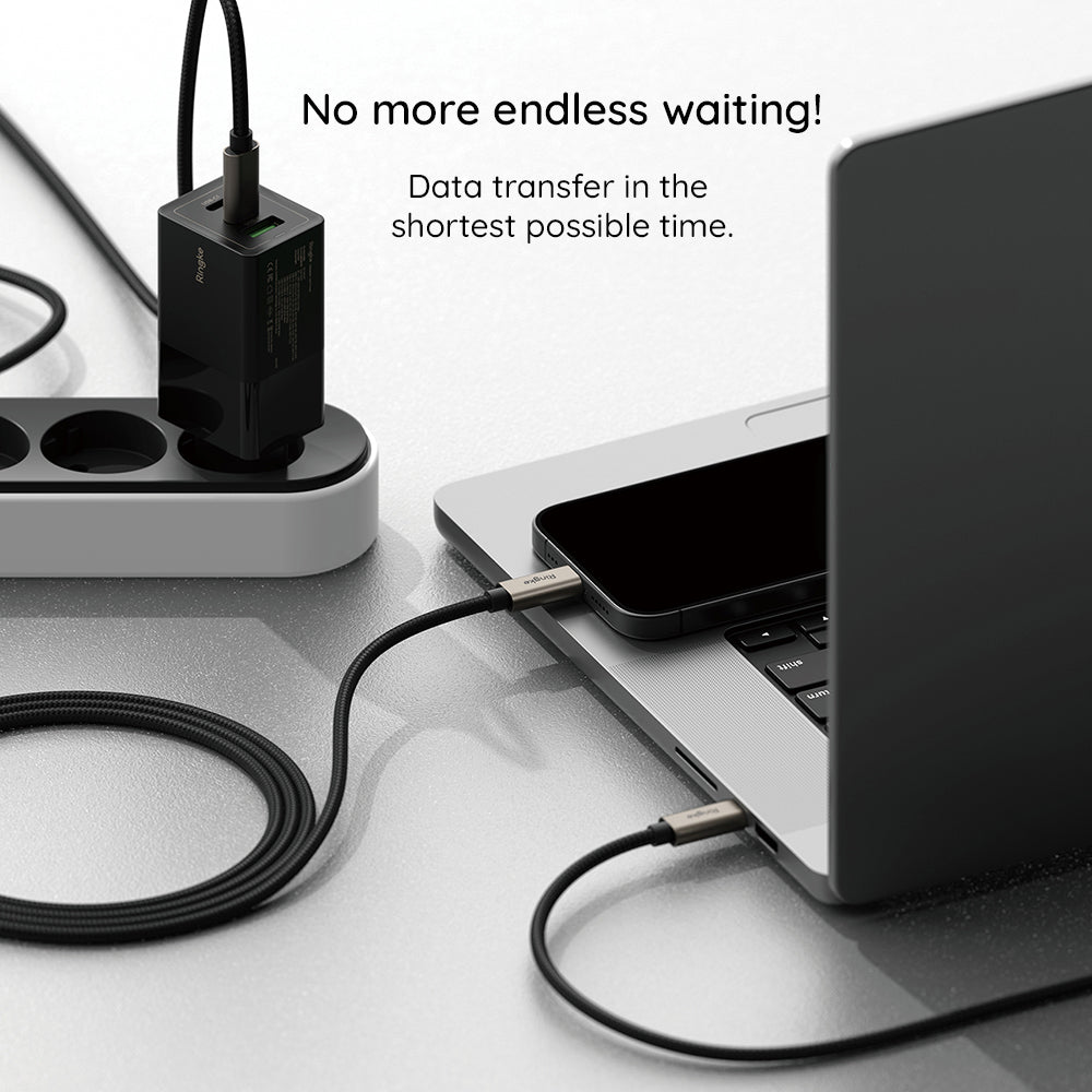 Kabl za prenos podataka i punjenje USB-A - USB-C Ringke, 60W, 2m, Crni