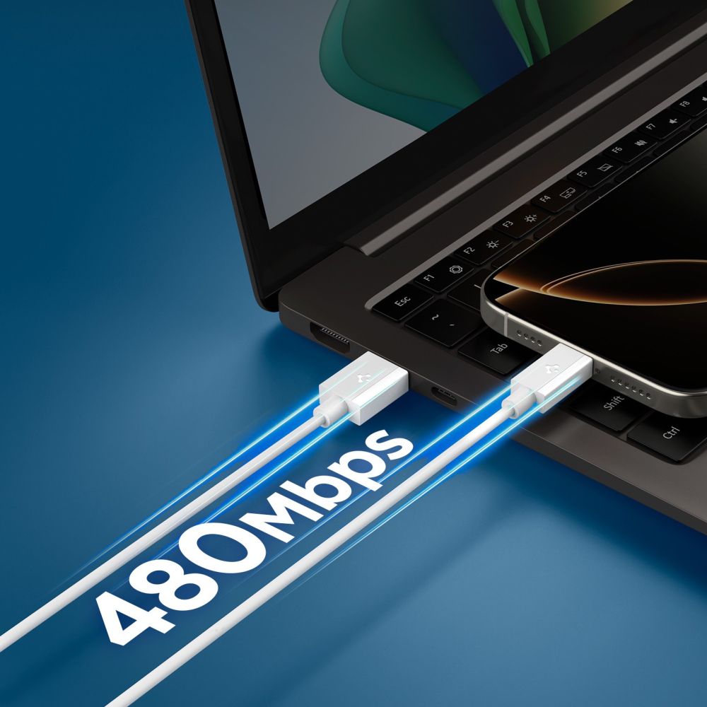 Kabl za podatke i punjenje USB-A - USB-C Spigen Essential, 60W, 1m, Beli