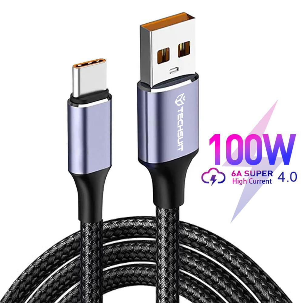 Kabl za prenos podataka i punjenje USB-A - USB-C Techsuit PCB018, 100W, 1m, Crni