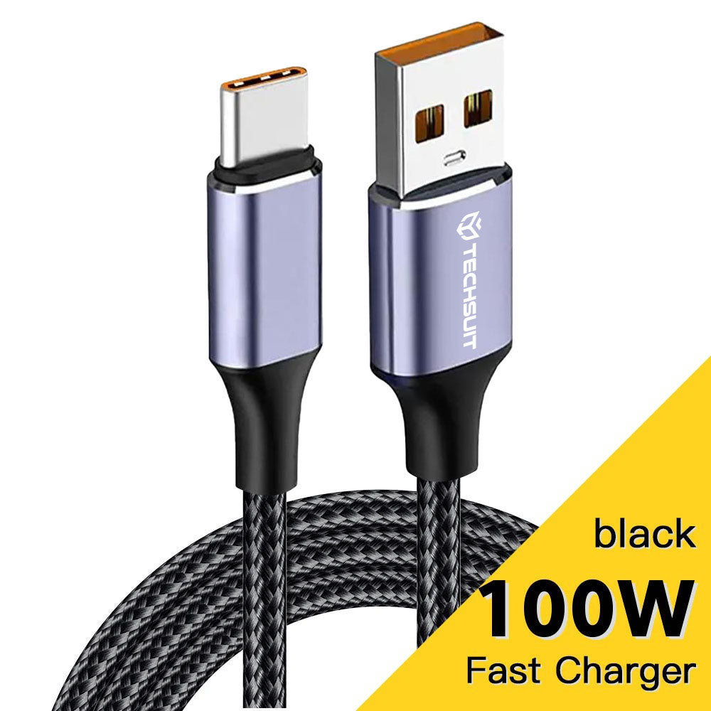 Kabl za prenos podataka i punjenje USB-A - USB-C Techsuit PCB018, 100W, 1m, Crni