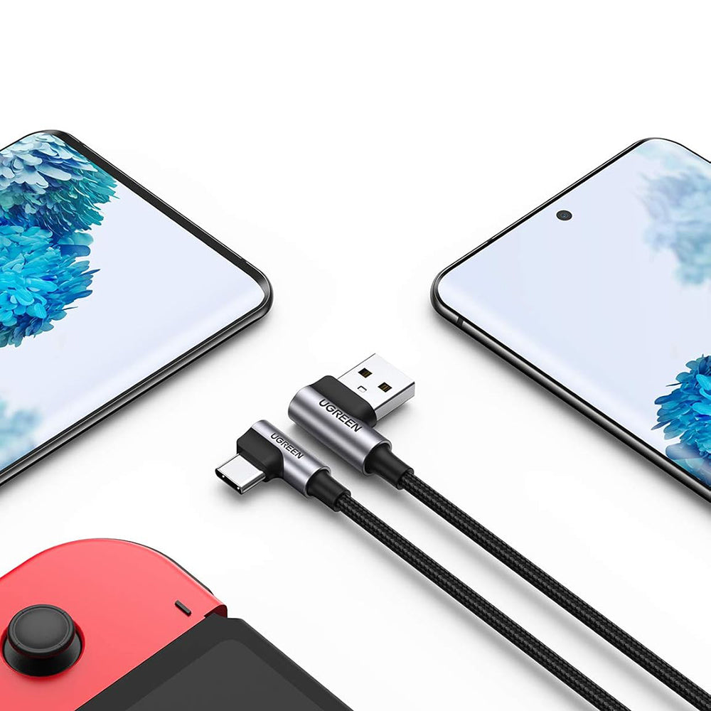 Kabl za prenos podataka i punjenje USB-A - USB-C UGREEN US176 Angled, 18W, 3m, Sivi
