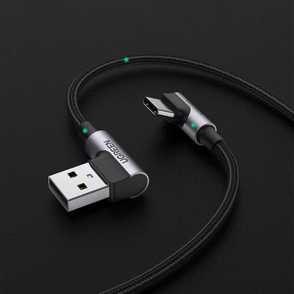 Kabl za prenos podataka i punjenje USB-A - USB-C UGREEN US176 Angled, 18W, 3m, Sivi