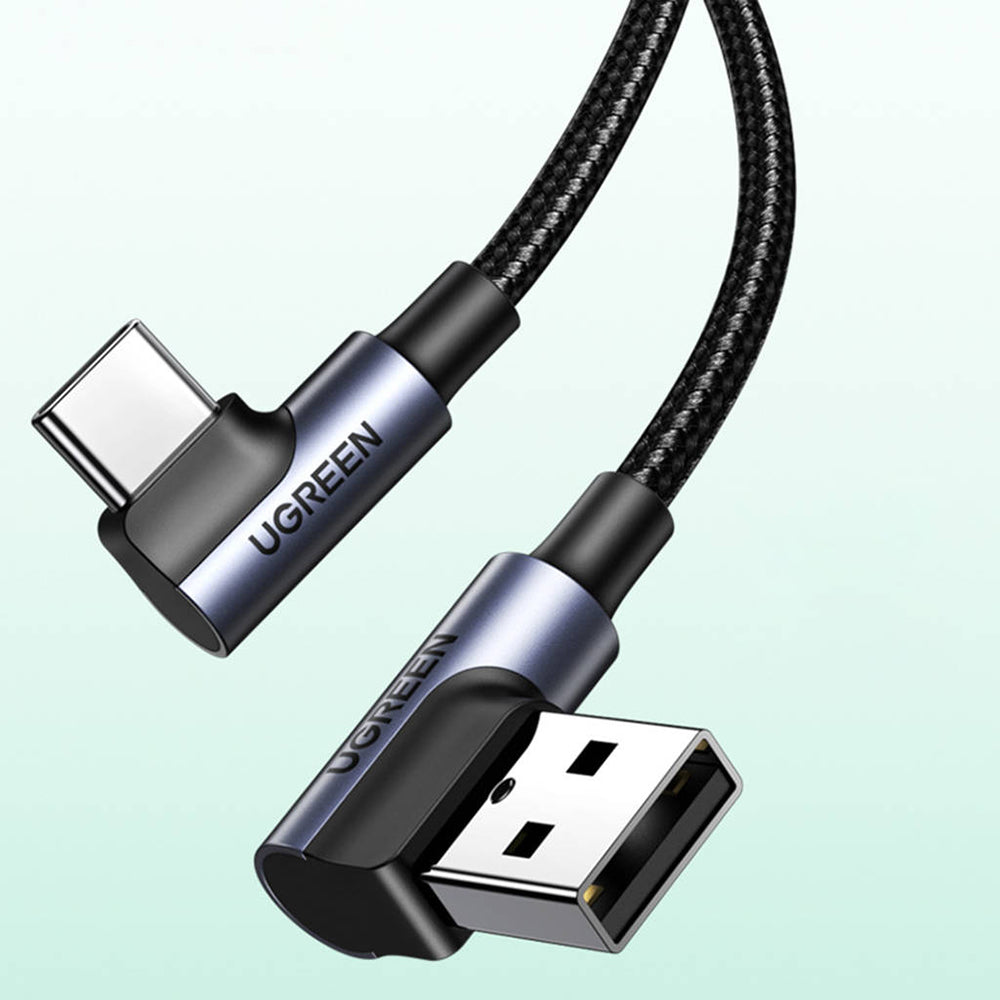 Kabl za prenos podataka i punjenje USB-A - USB-C UGREEN US176 Angled, 18W, 3m, Sivi