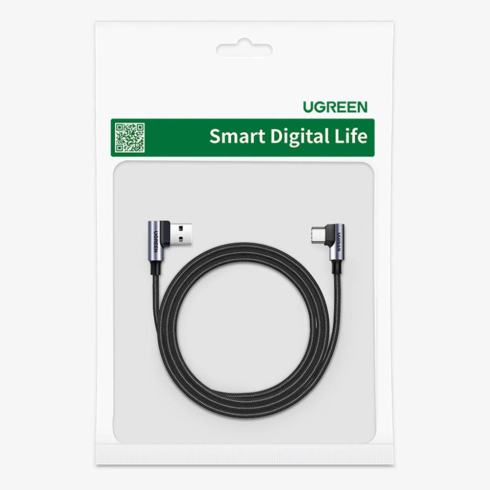 Kabl za prenos podataka i punjenje USB-A - USB-C UGREEN US176 Angled, 18W, 3m, Sivi