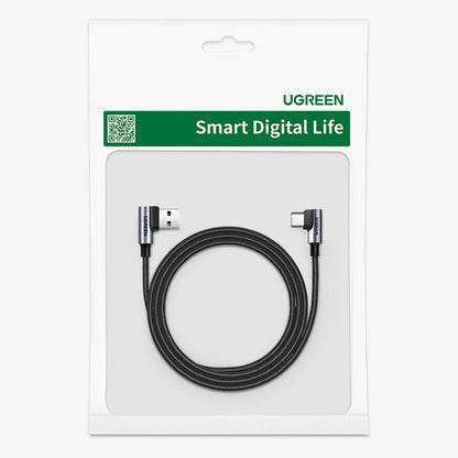Kabl za prenos podataka i punjenje USB-A - USB-C UGREEN US176 Angled, 18W, 3m, Sivi
