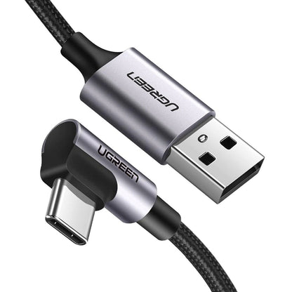 Kabl za podatke i punjenje USB-A - USB-C UGREEN US284 Angled, 18W, 0.5m, Sivi