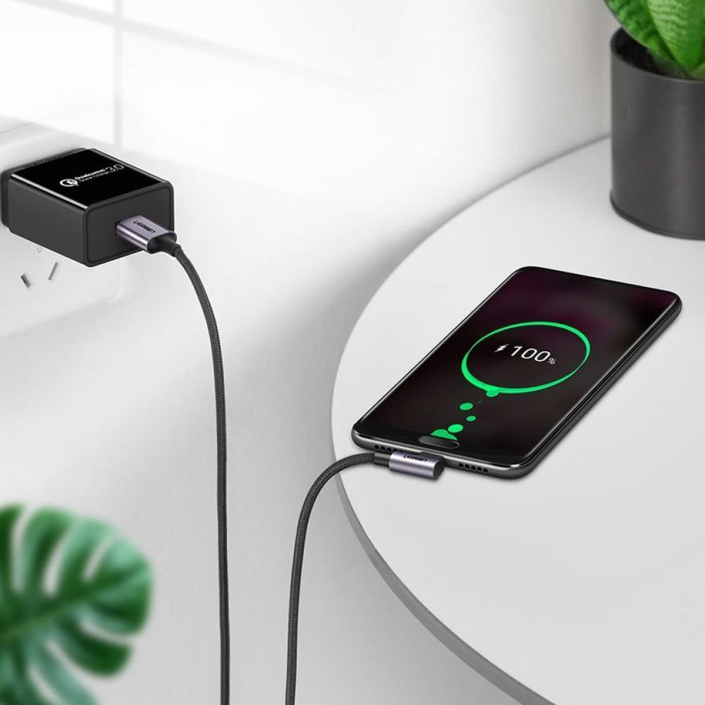Kabl za podatke i punjenje USB-A - USB-C UGREEN US284 Angled, 18W, 0.5m, Sivi
