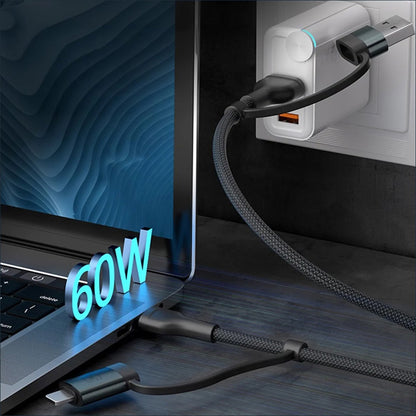 Kabl za prenos podataka i punjenje USB-A / USB-C - USB-C / Lightning 3MK Hyper N, 60W, 1.2m, Crni