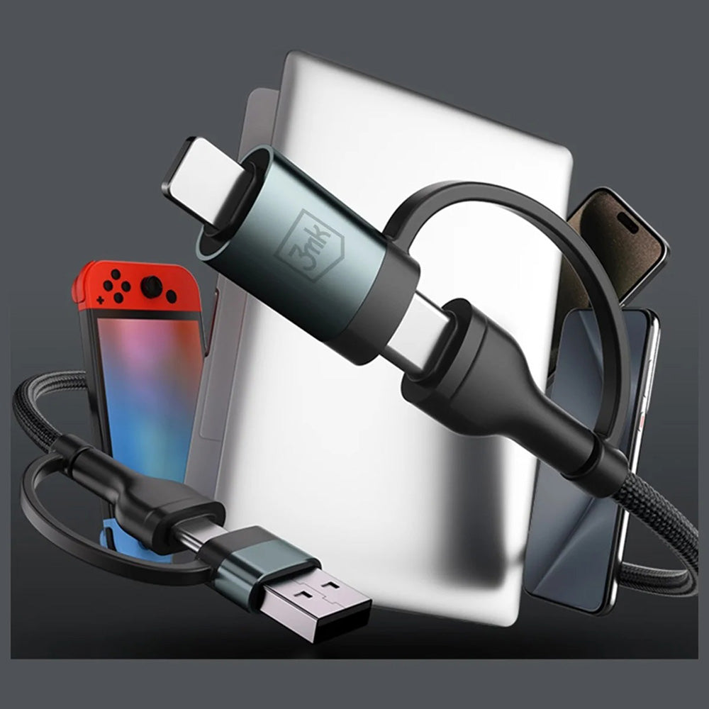 Kabl za prenos podataka i punjenje USB-A / USB-C - USB-C / Lightning 3MK Hyper N, 60W, 1.2m, Crni