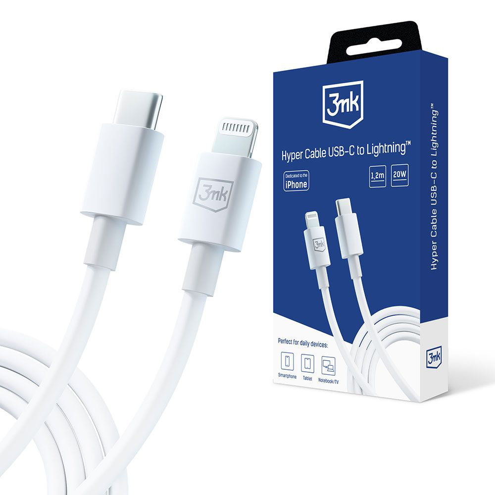 USB-C - Lightning kabl za prenos podataka i punjenje 3MK Hyper, 20W, 1.2m, Bela