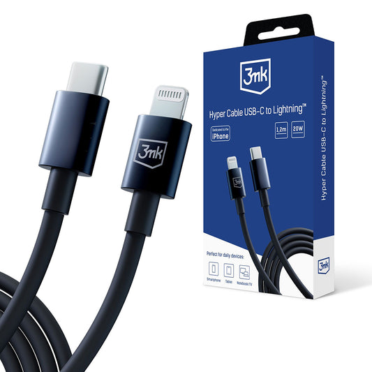 Kabl za prenos podataka i punjenje USB-C - Lightning 3MK Hyper, 20W, 1.2m, Crni