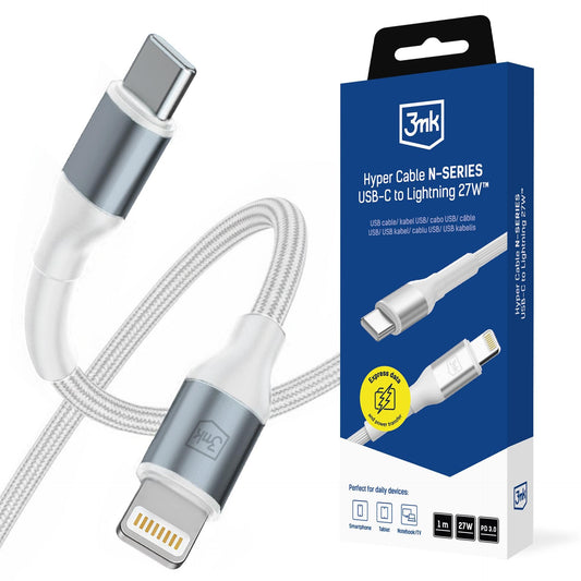 USB-C - Lightning kabl za prenos podataka i punjenje 3MK Hyper N, 27W, 1m, Bela