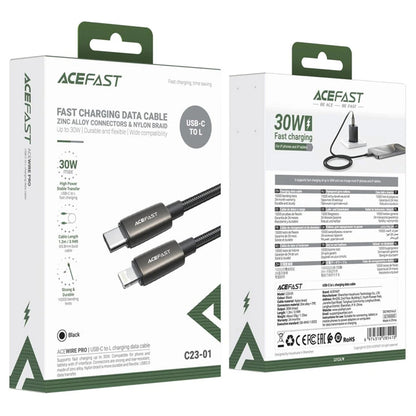Kabl za prenos podataka i punjenje USB-C - Lightning Acefast C23-01, 30W, 1.2m, Crni