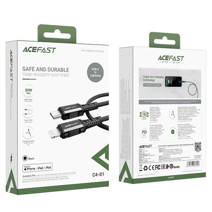 Kabl za prenos podataka i punjenje USB-C - Lightning Acefast C4-01, 30W, 1.8m, Crni