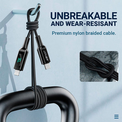 Kabl za prenos podataka i punjenje USB-C - Lightning Acefast C6-01 Display, 20W, 1.2m, Crni