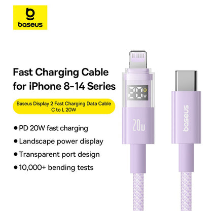 Kabl za prenos podataka i punjenje USB-C - Lightning Baseus Display 2, 20W, 2m, Ljubičasti P10382703511-01