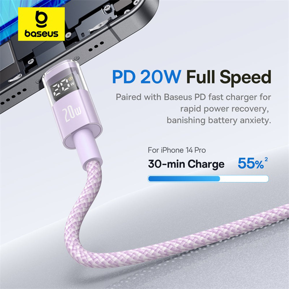 Kabl za prenos podataka i punjenje USB-C - Lightning Baseus Display 2, 20W, 2m, Ljubičasti P10382703511-01