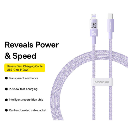 Kabl za prenos podataka i punjenje USB-C - Lightning Baseus Gem, 20W, 2m, Ljubičasti P10373001511-01