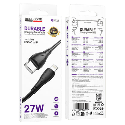 Kabl za prenos podataka i punjenje USB-C - Lightning Borofone BX121 Energy, 27W, 1m, Crni