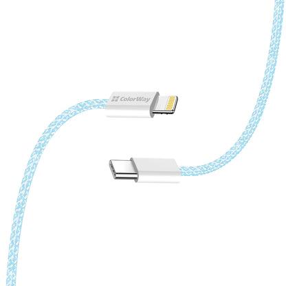 Kabl za prenos podataka i punjenje USB-C - Lightning ColorWay CW-CBPDCL061, 27W, 1m, Plavi