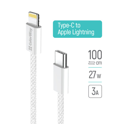 Kabl za prenos podataka i punjenje USB-C - Lightning ColorWay CW-CBPDCL061, 27W, 1m, Sivi