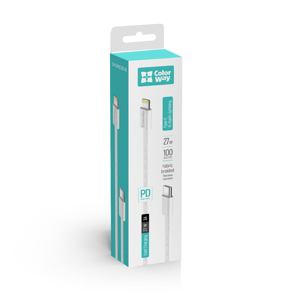 Kabl za prenos podataka i punjenje USB-C - Lightning ColorWay CW-CBPDCL061, 27W, 1m, Sivi
