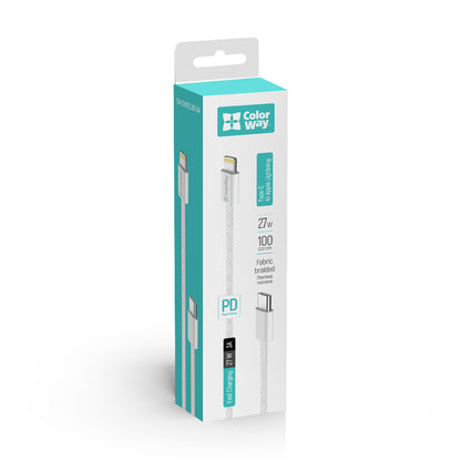 Kabl za prenos podataka i punjenje USB-C - Lightning ColorWay CW-CBPDCL061, 27W, 1m, Sivi