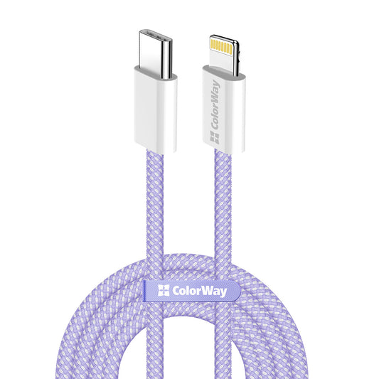 Kabl za prenos podataka i punjenje USB-C - Lightning ColorWay CW-CBPDCL061, 27W, 1m, Ljubičasti