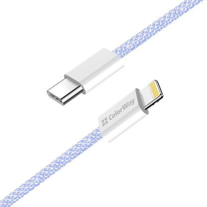 Kabl za prenos podataka i punjenje USB-C - Lightning ColorWay CW-CBPDCL061, 27W, 1m, Ljubičasti