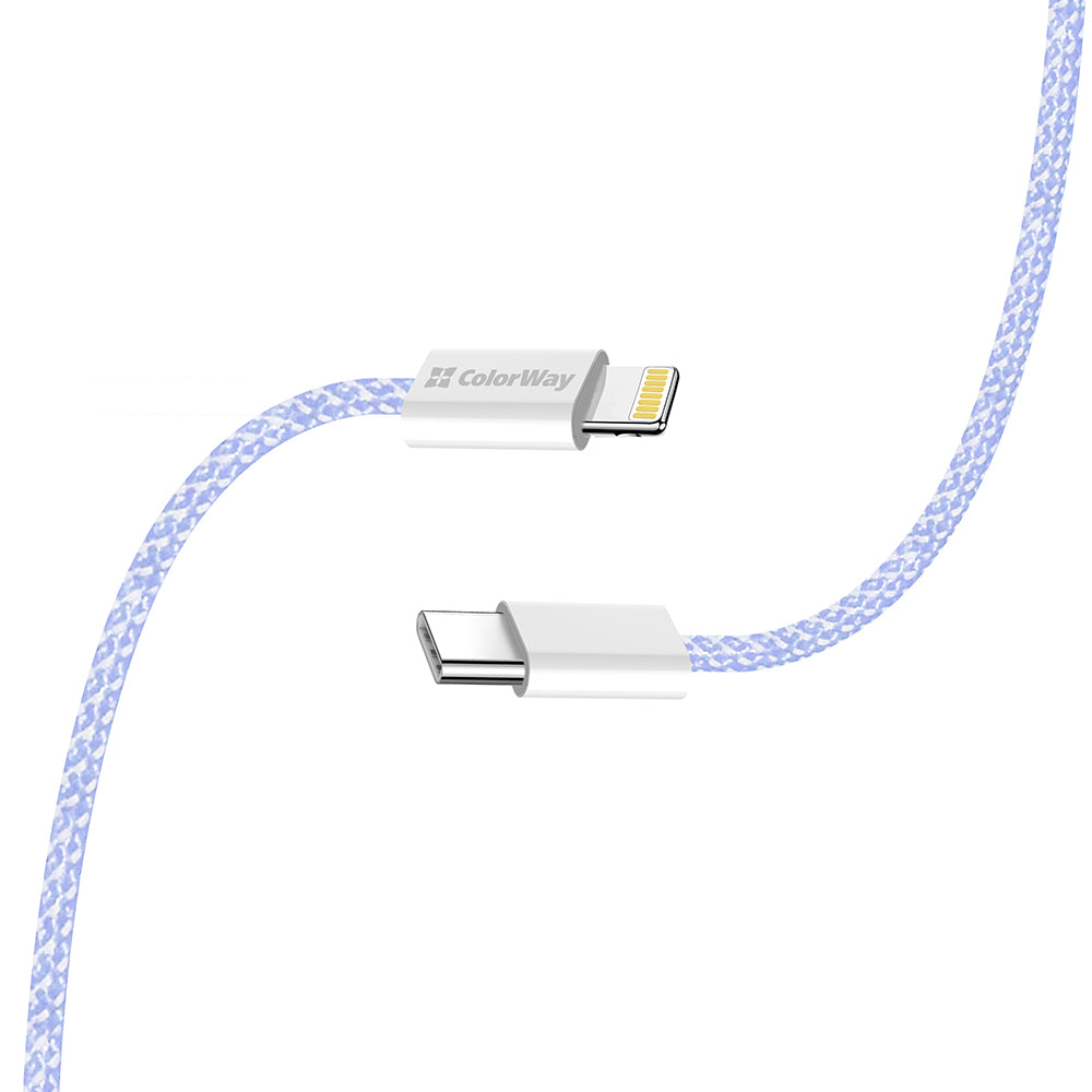 Kabl za prenos podataka i punjenje USB-C - Lightning ColorWay CW-CBPDCL061, 27W, 1m, Ljubičasti