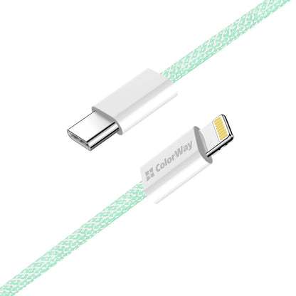 Kabl za prenos podataka i punjenje USB-C - Lightning ColorWay CW-CBPDCL061, 27W, 1m, Zelen.
